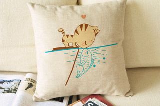   Kiss of Cat Fish Cotton Linen Pillow Case Decor Cushion Cover 17 PM08