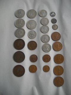 VINTAGE BIG LOT OF OLD COINS FROM ENGLAND CANADA FROM AN ESTATE SALE
