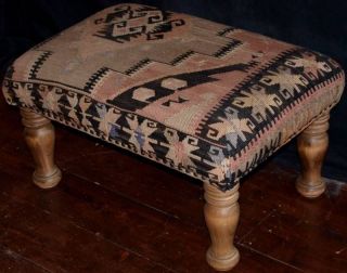 FOOT STOOL, HAND MADE WITH 60+ YEAR OLD TURKISH KILIM