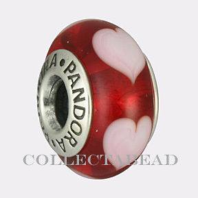Authentic Pandora Silver Murano Red Pink Hearts Bead