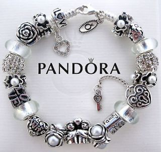 Authentic Pandora Bracelet White Wedding Wife Anniversary Lobster w 