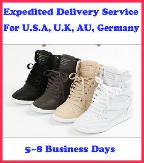 Women High Top Sneakers Tennis Shoes Ankle Boots Black/White/Be​ige 