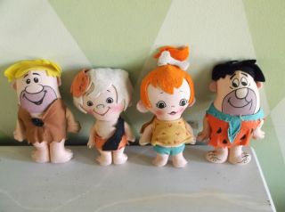   Flintstones rag doll lot 4 Fred Barney Bam Bam Pebbles 1970s