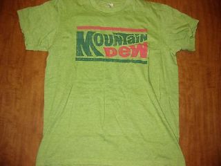 MOUNTAIN DEW med green T shirt Pepsi soda pop citrus retro logo 