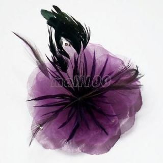 Purple Voile Feather Fascinator Hair Clip Corsage
