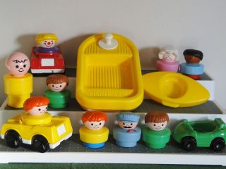 LOTS OF FISHER PRICE CHUNKY LITTLE PEOPLE, 3 CARS, CANOE, BOAT