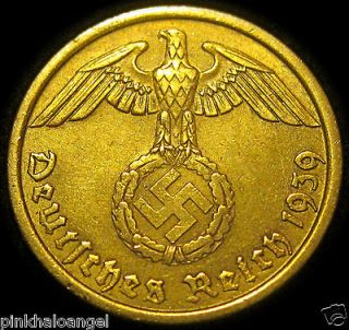    1939E Go​ld Coloured Ten Reichspfennig ​Actual Third Reich Coin