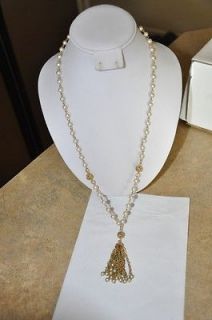 Vintage Goldtone and Faux Pearl Tassel Necklace