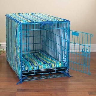 Dog Pet Crate Cage Cover Canopy Bed Mat Set 2 Pc Blue Stripe