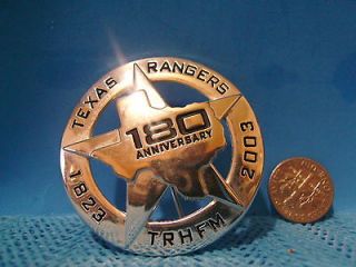 Texas Ranger badge pin back 180th Anniversary TRHFM  in 