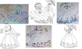   * Southern Belle / Crinoline Lady embroidery transfer pattern designs