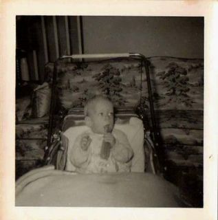 Old Vintage Antique Photograph Baby Eating in His High Chair
