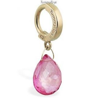   14K Yellow Gold Custom Natural Gemstone Belly Ring Pink Quartz