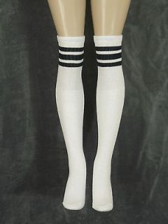 30” OVER THE KNEE WHITE tube socks with BLACK stripes style 1 (30 9)