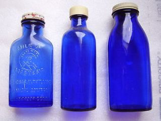   Cobalt Blue Glass PHILLIPS MILK OF MAGNESIA Bottles, 1 is Embossed