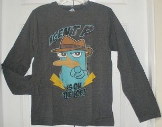 NWT Disney Phineas & Ferb Perry the Platypus Boys Gray L/S T Shirt 