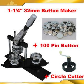   32mm Pro Badge Button Maker+Circle Cutter+100 Pinback Button Parts