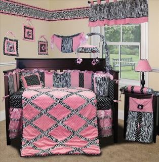 Baby Boutique   Pink Minky Zebra 14 pcs Crib Nursery bedding Include 