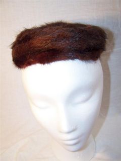 Vintage Hats Womens Hat Cecile NY Mink Fur Church Brown Pill Box Dark 