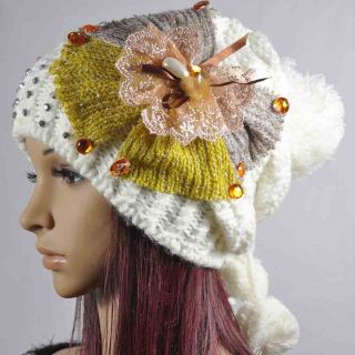   Big Pirate Flowers Ladies Chic Balls Fashion Ski Beanie Hats Caps NEW