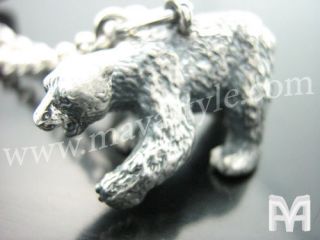 925 Sterling Silver Polar Bear Keychain Key Ring Chain Animal Jewelry 