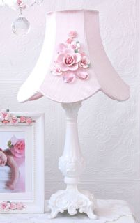   Pink Roses & Crystal Table lamp~Shabby Cottage Chic~Nursery Decor