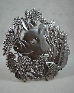 Fitz and Floyd Silver Toned Pig Metal Trivet with Feet and Hanger