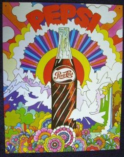 Pepsi Cola 1969 Tin Sign Flower Power