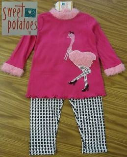 Sweet Potatoes Girls 2pc PINK OSTRICH & HOUNDS TOOTH Outfit 3T NWT