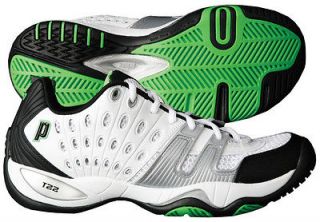 NEW Prince T22 Mens Tennis Shoe   White/Black/Gr​een