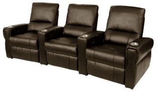   Home Theater Seating 3 Leather Power Seats Brown Chairs Curve Row
