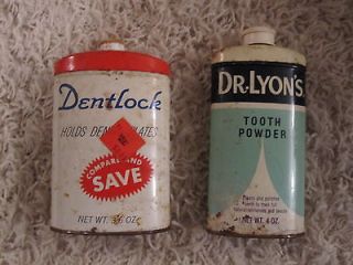   bottles    Dentlock and Dr. Lyons tooth powder medicine cabinet items