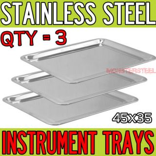 LOT 3 Stainless Steel Tray 17.5 x 13.5 Medical Tattoo Dental Piercing 