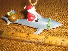 Santa Riding Big Shark Ornament NEW for seaside beach fishing lover 