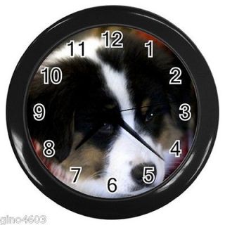   Black Wall Clock Australian Sheepdog Shepherd Puppy Dog Breed Gift