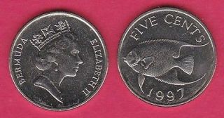 Bermuda 5 Cents 1997 KM45 Fish Elizabeth Queen *UNC Coin 2 PCS Lot