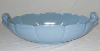 Vtg Abingdon Pottery Blue Console Bowl Dish Scroll Handles Mid Century 