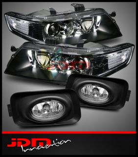 04 05 Acura TSX JDM Style Black Projector Headlights + Clear Fog 