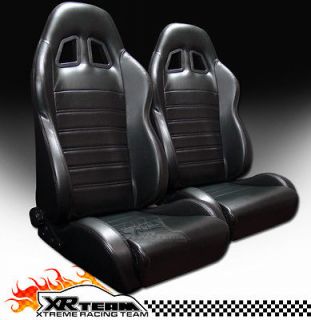 2x Universal SP Style V2 Black PVC Leather Racing Bucket Seats+Sliders 