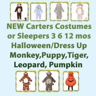 Carters NWT Halloween/Sleeper Costumes; Monkey,Tiger,Leopard,Puppy 3 6 