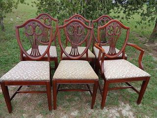 Set of 6 Antique Vintage Mahogany Shieldback Dining Room Chairs