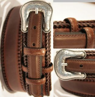 New Brown Ranger Belt by Nocona Plain Smooth Leather Laced Edges 