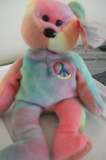 RARE 1996 TY Peace Teddy Bear Beanie Baby #115 NWT/NM