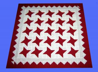 Incredible Handmade Patchwork Red & White Pinwheels design   QUILT 
