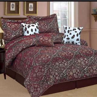 7PC Paisley Leopard Animal Comforter Set QUEEN/KING w/ 8PC Matching 