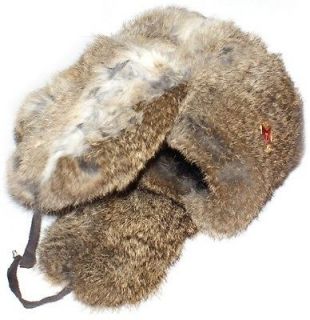 Genuine Brown Rabbit fur Russian ushanka winter hat Trapper Bomber w 
