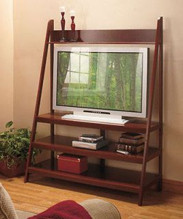   Ladder Wood Entertainment Flat Screen TV Stand Storage Unit Fits 52