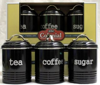  SET OF 3 TEA COFFEE AND SUGAR CANISTERS   NEW MODERN RETRO KITCHEN 