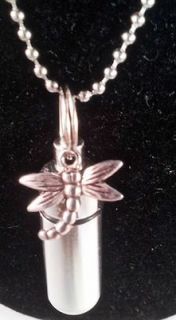 PAIR of DRAGONFLY CREMATION URN NECKLACES   20 & 24 w/Pouches & Fill 