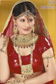   LCT Golden Cz Kundan 9pcs Lehnga Sari Bridal Necklace Jewelry Set 570